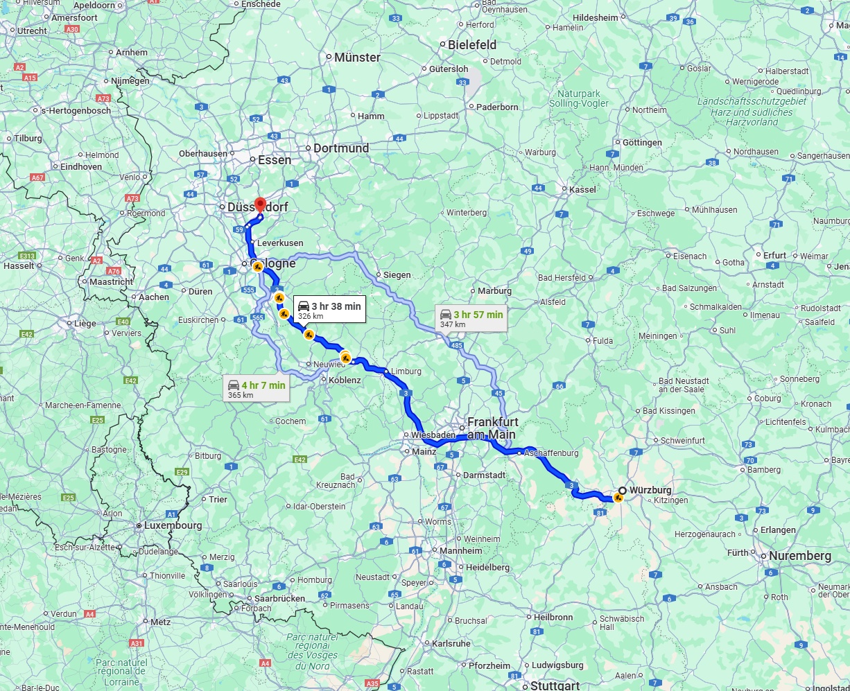 Anreise von Würzburg Zu Solingen Über via A3