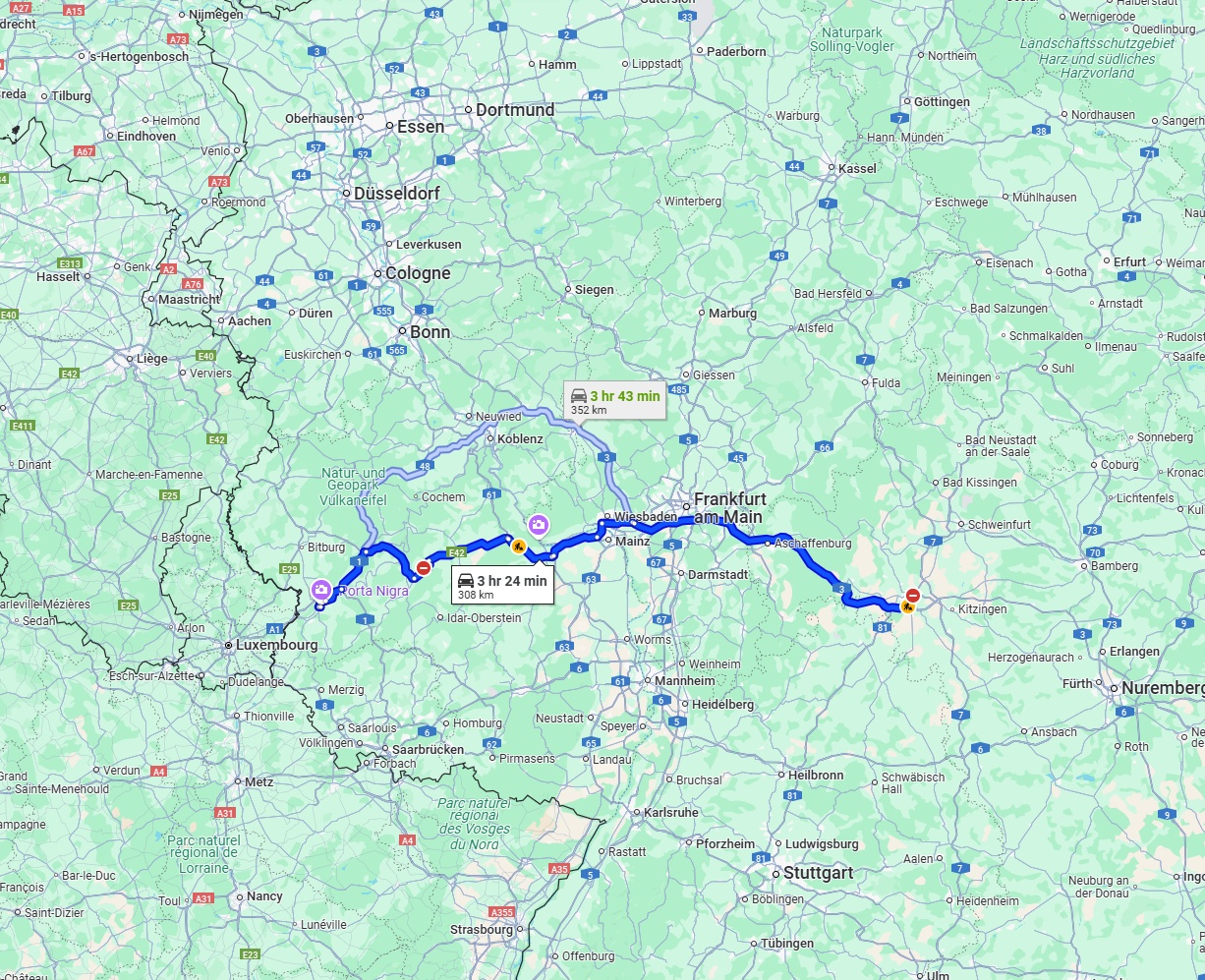 Anreise von Würzburg Zu Trier Über via A3