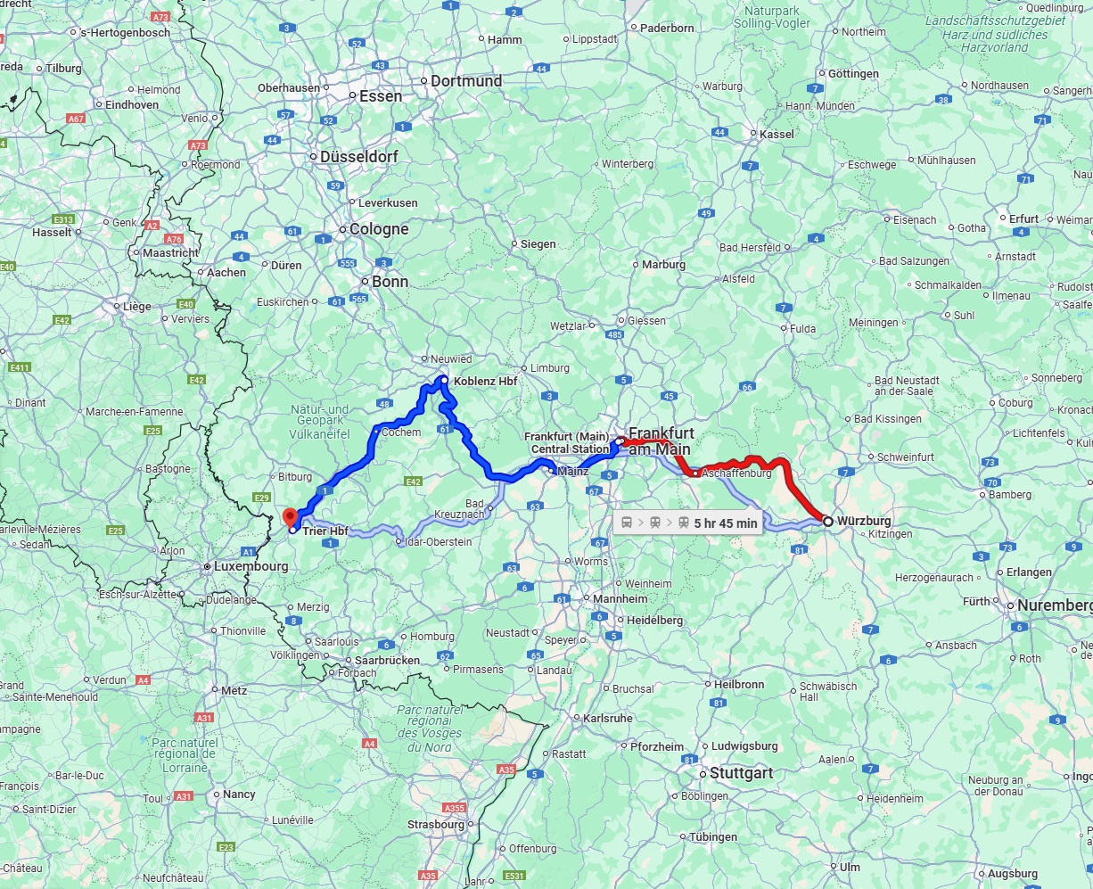 Anreise von Würzburg Zu Trier Über 