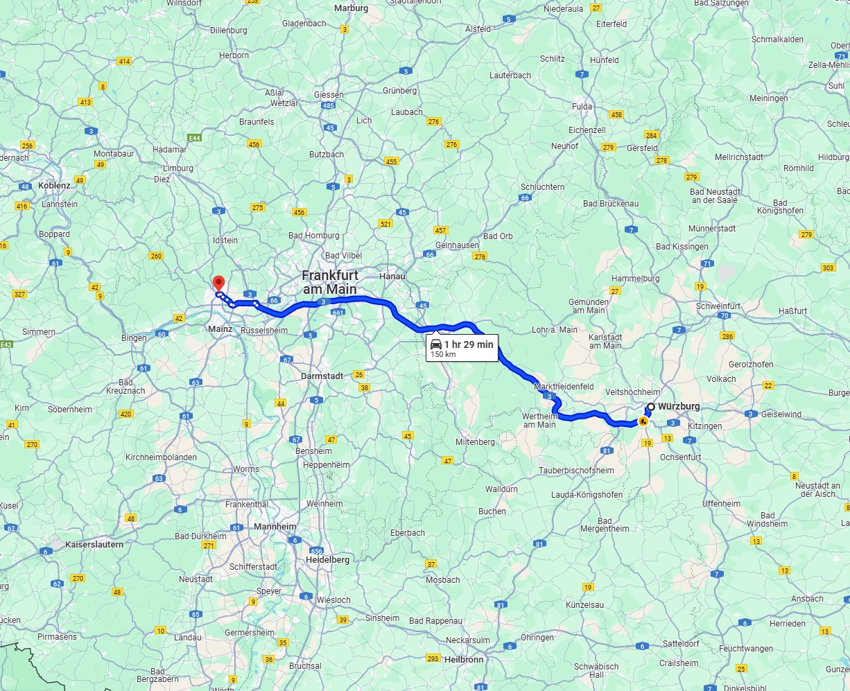 Anreise von Würzburg Zu Wiesbaden Über via A3