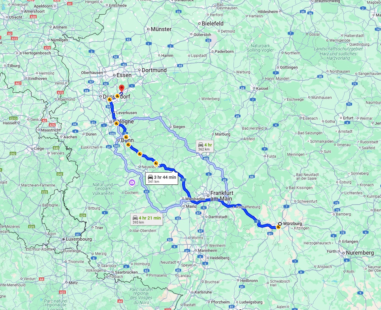 Anreise von Würzburg Zu Wuppertal Über via A3