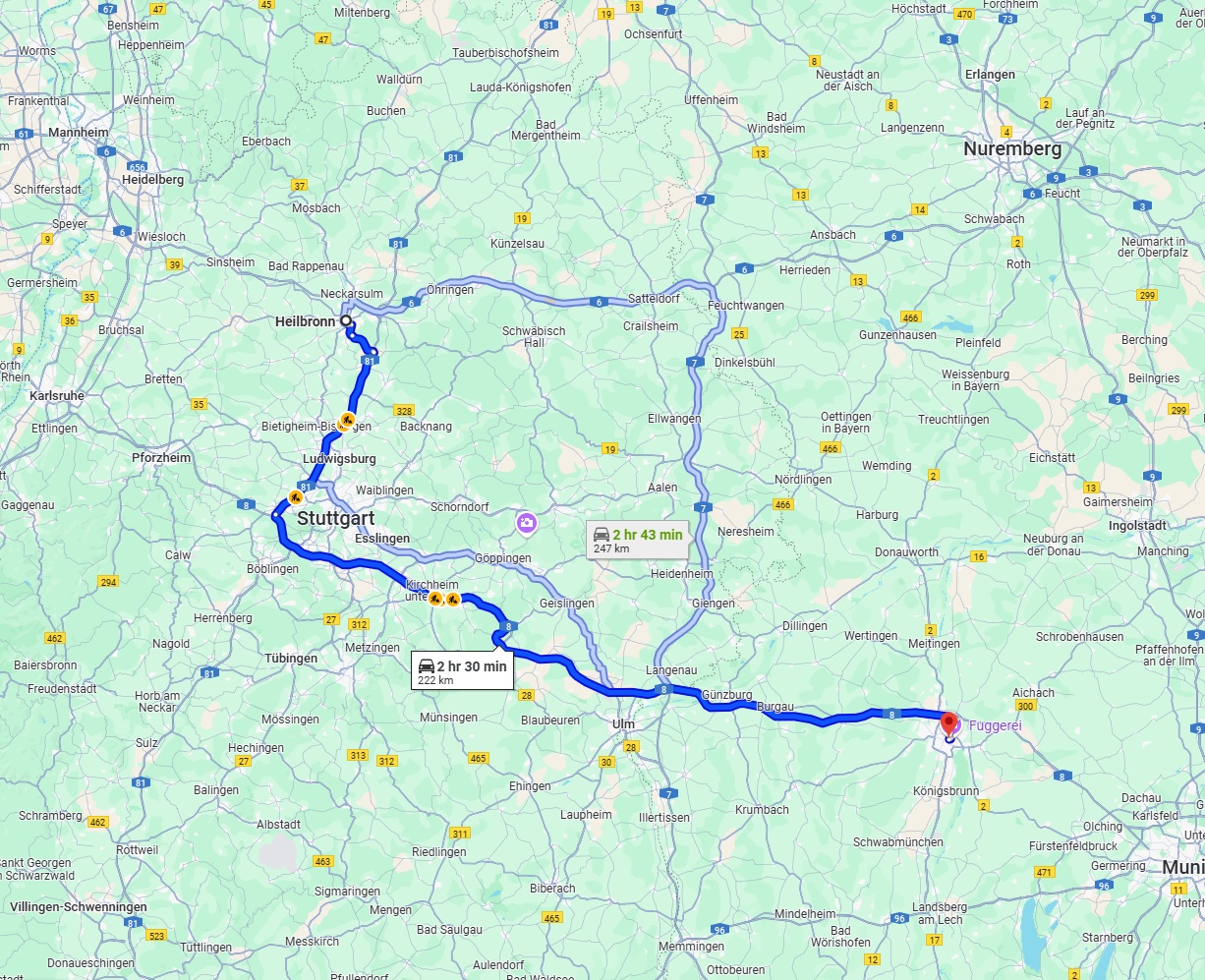 Anreise von Heilbronn Zu Augsburg Über via A8