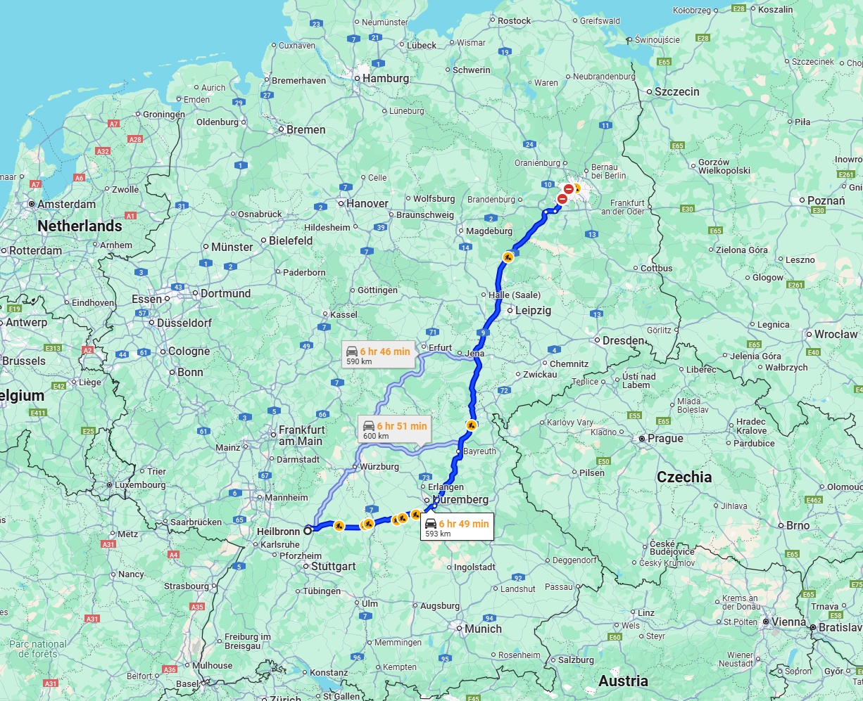 Anreise von Heilbronn Zu Berlin Über via A6 and A9
