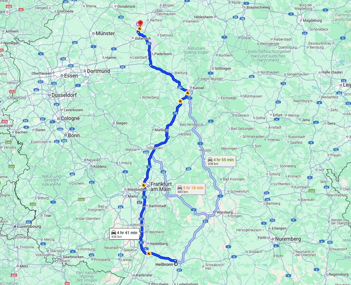 Anreise von Heilbronn Zu Bielefeld Über via A5