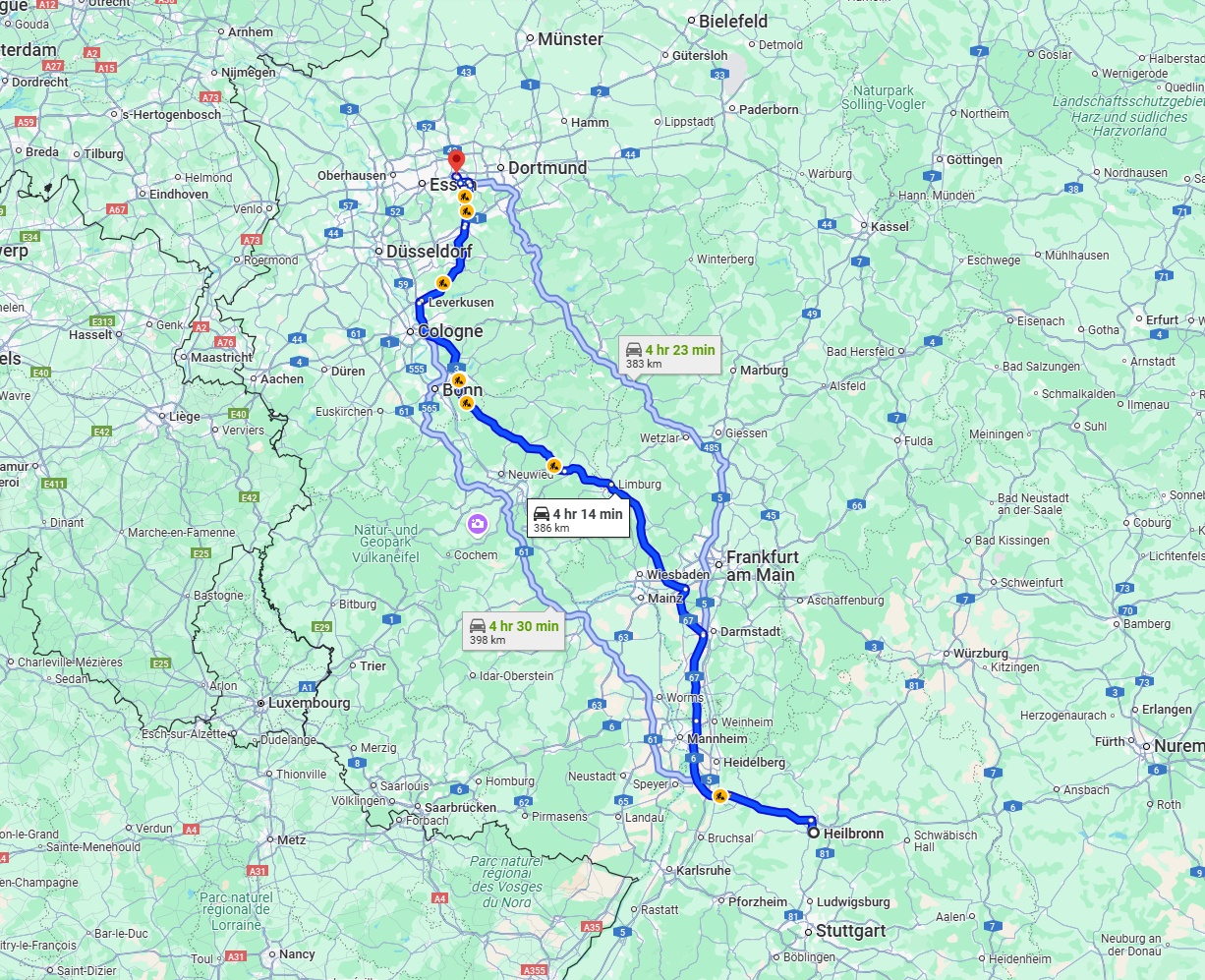Anreise von Heilbronn Zu Bochum Über via A3