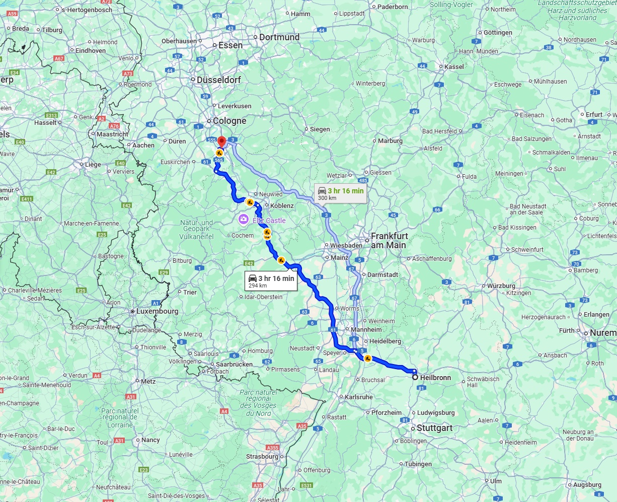 Anreise von Heilbronn Zu Bonn Über via A61