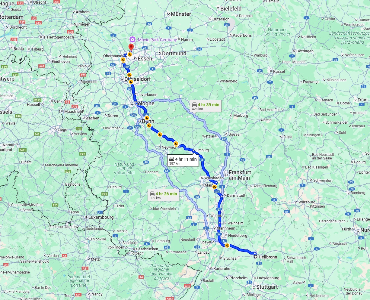 Anreise von Heilbronn Zu Bottrop Über via A3