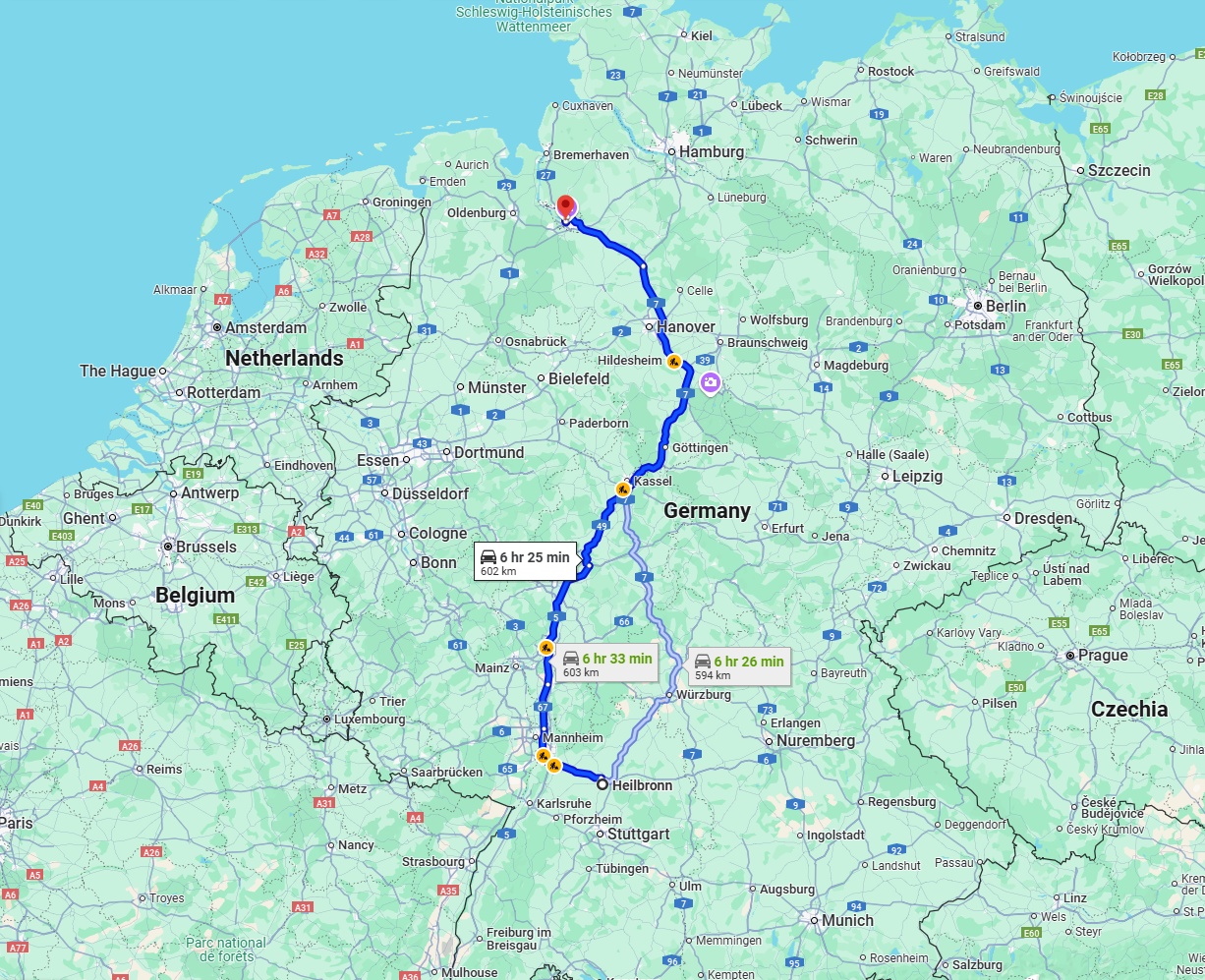 Anreise von Heilbronn Zu Bremen Über via A7
