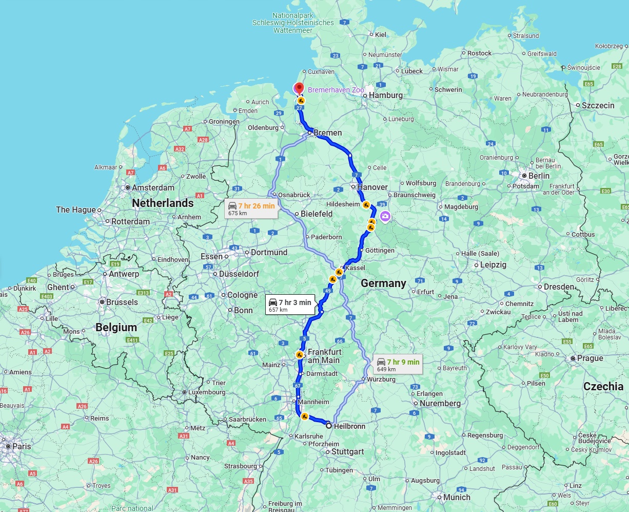 Anreise von Heilbronn Zu Bremerhaven Über via A7