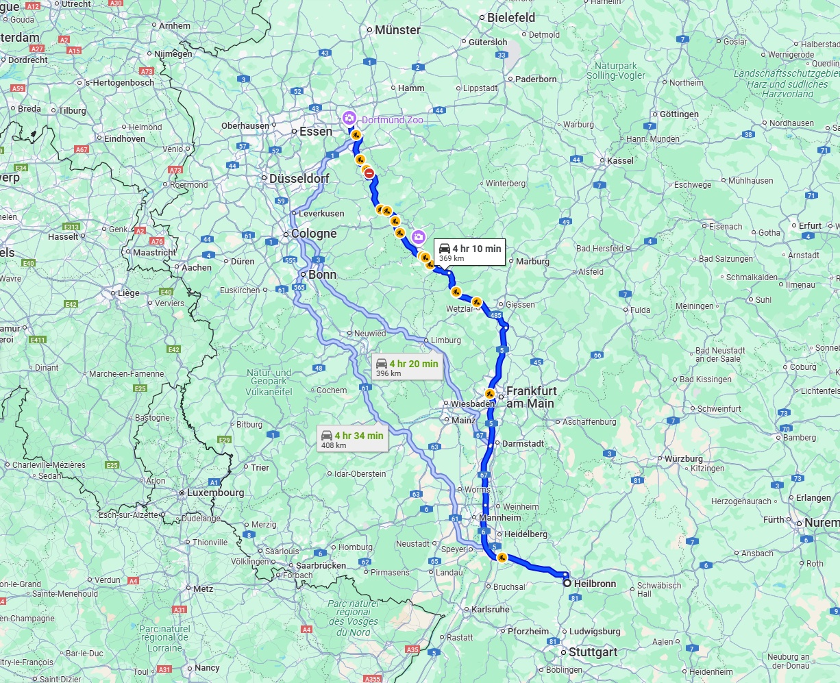 Anreise von Heilbronn Zu Dortmund Über via A45