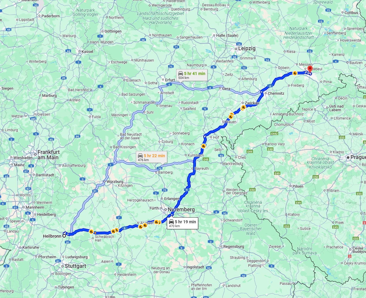 Anreise von Heilbronn Zu Dresden Über via A6 and A9