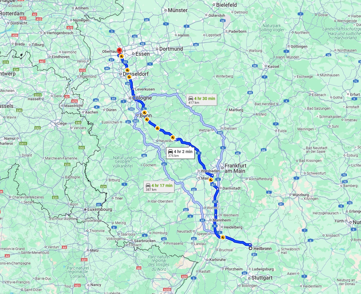 Anreise von Heilbronn Zu Duisburg Über via A3