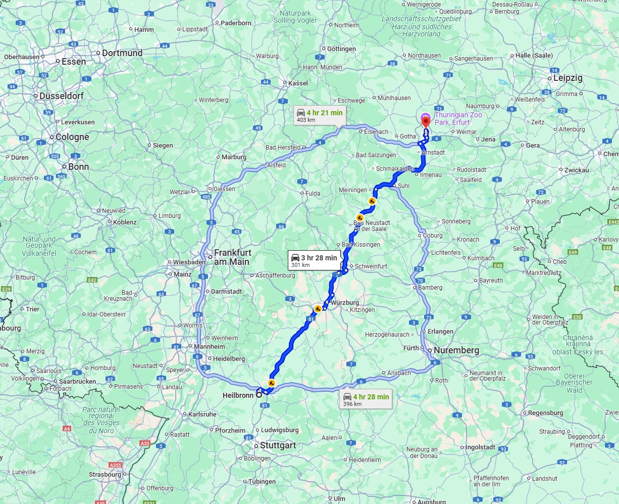 Anreise von Heilbronn Zu Erfurt Über via A81 and A71