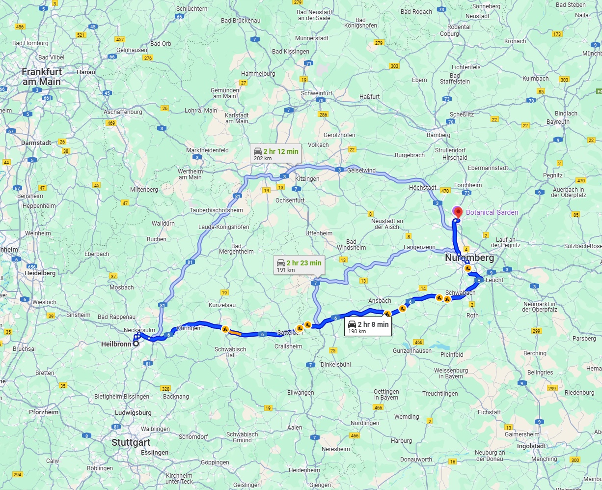 Anreise von Heilbronn Zu Erlangen Über via A6
