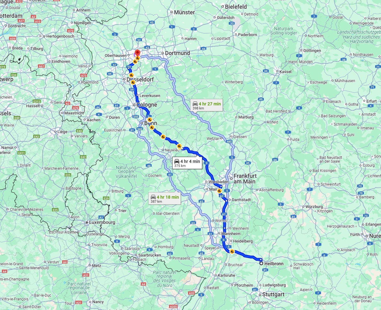 Anreise von Heilbronn Zu Essen Über via A3