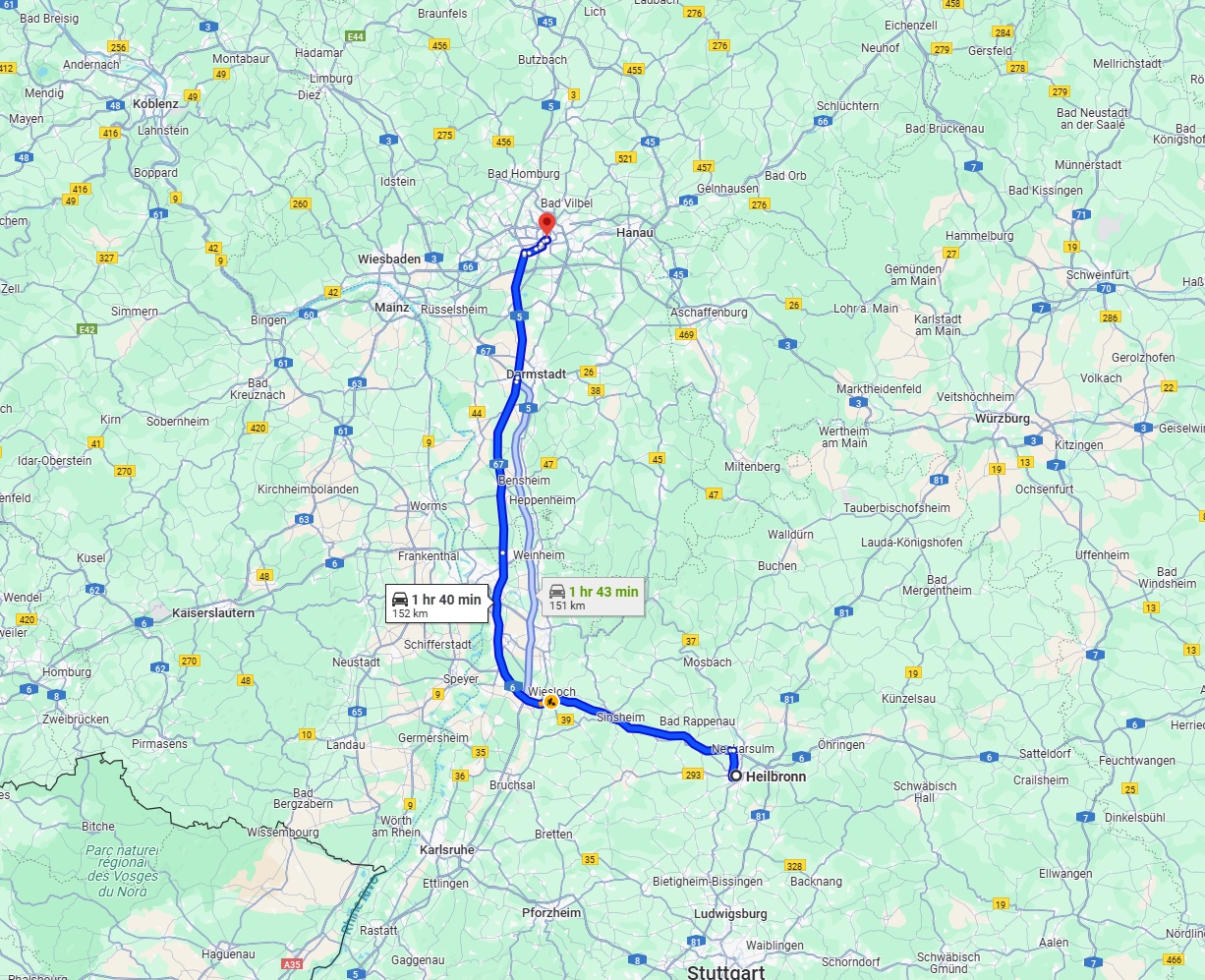 Anreise von Heilbronn Zu Frankfurt am Main Über via A6