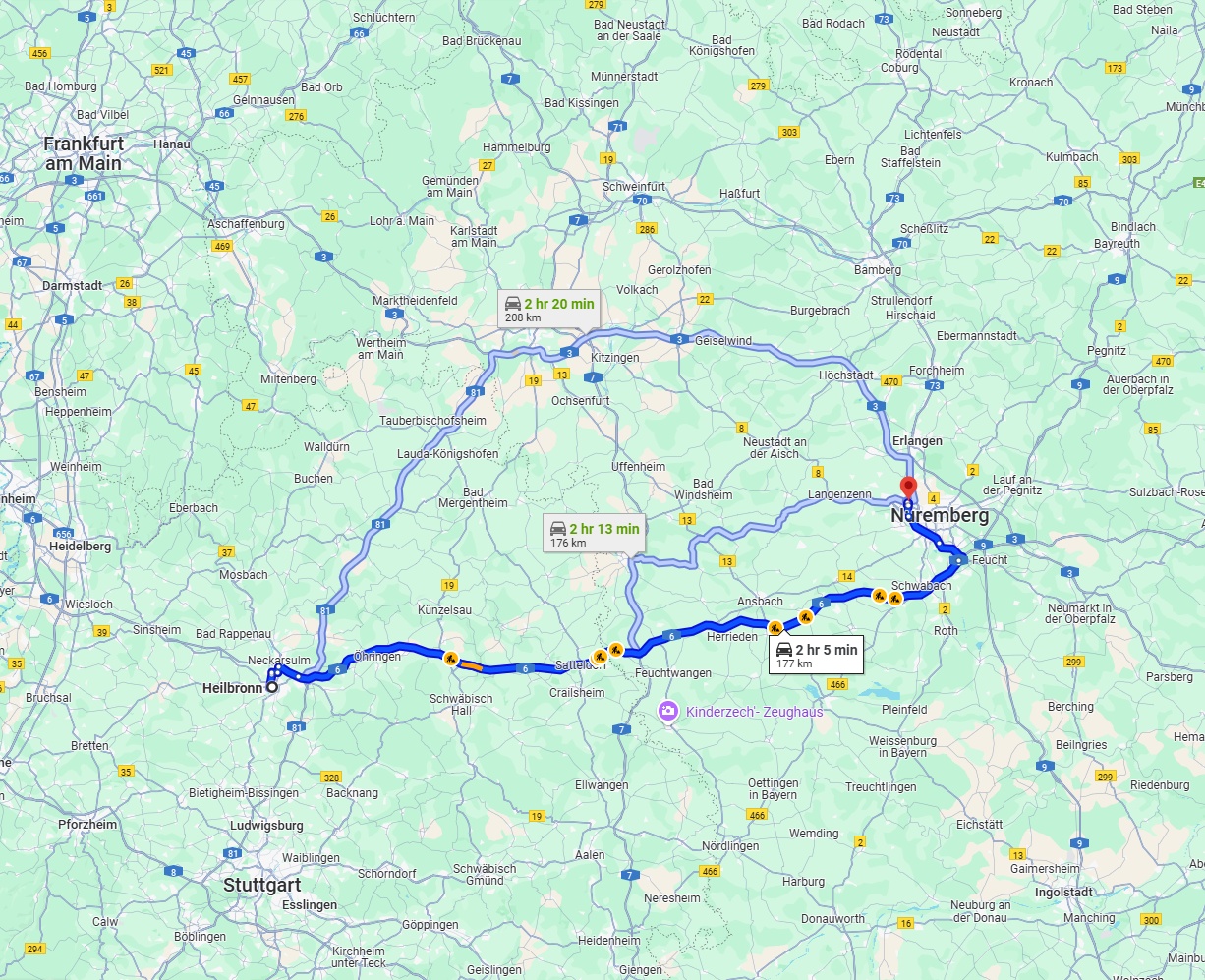 Anreise von Heilbronn Zu Fürth Über via A6