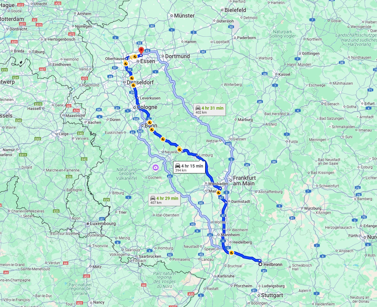 Anreise von Heilbronn Zu Gelsenkirchen Über via A3
