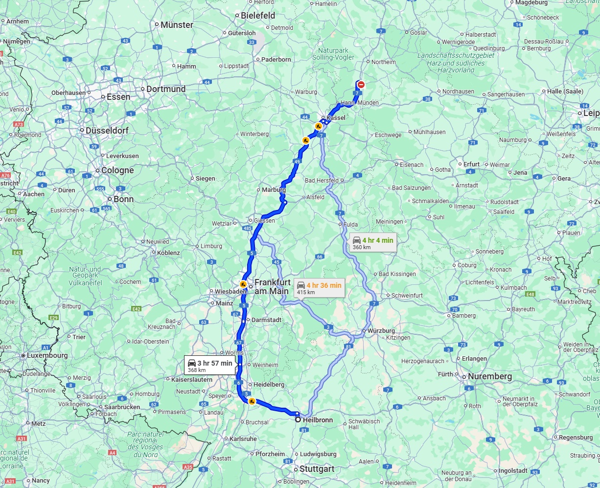 Anreise von Heilbronn Zu Göttingen Über via A5