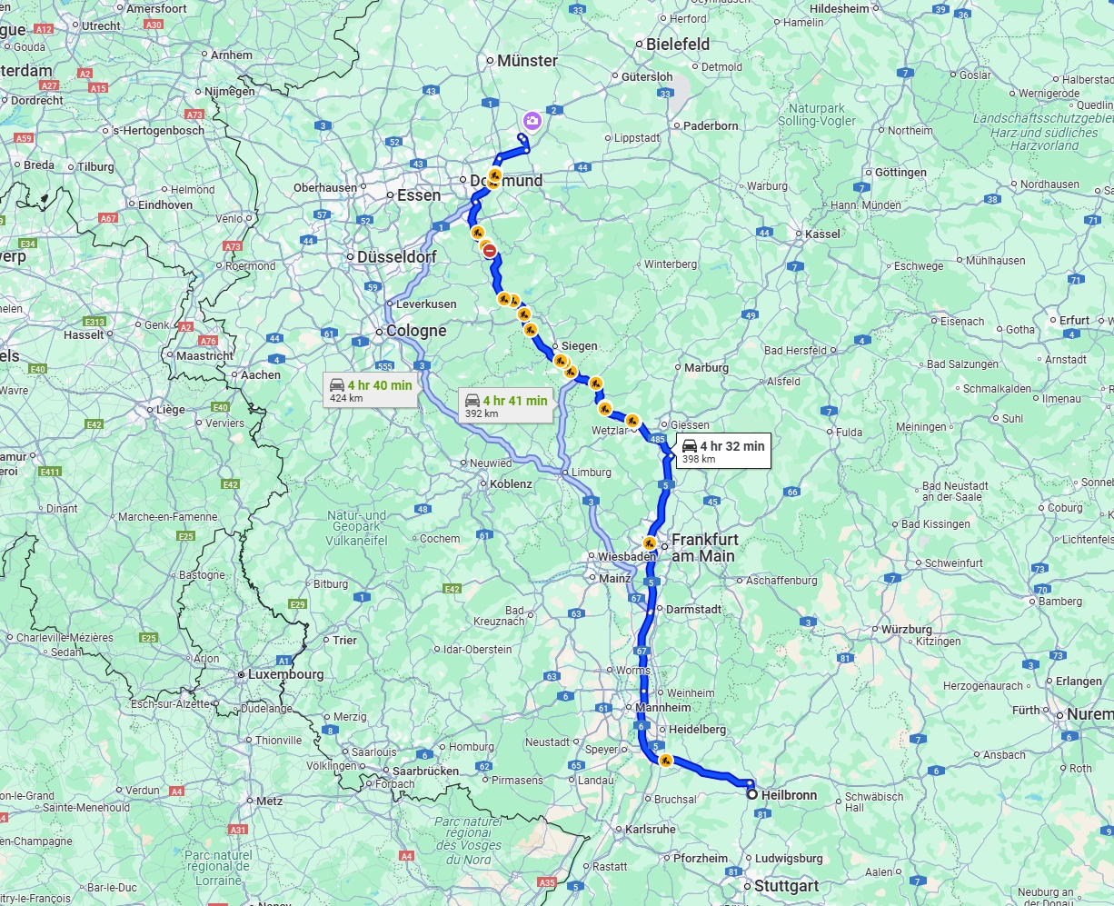 Anreise von Heilbronn Zu Hamm Über via A45