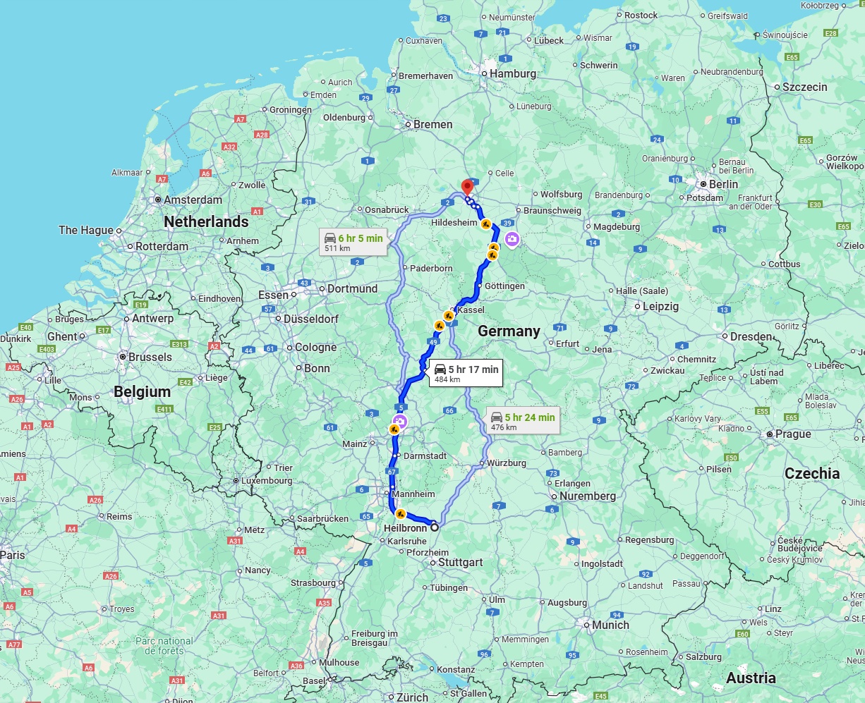 Anreise von Heilbronn Zu Hannover Über via A7