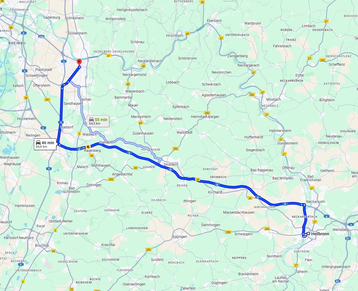 Anreise von Heilbronn Zu Heidelberg Über via A6