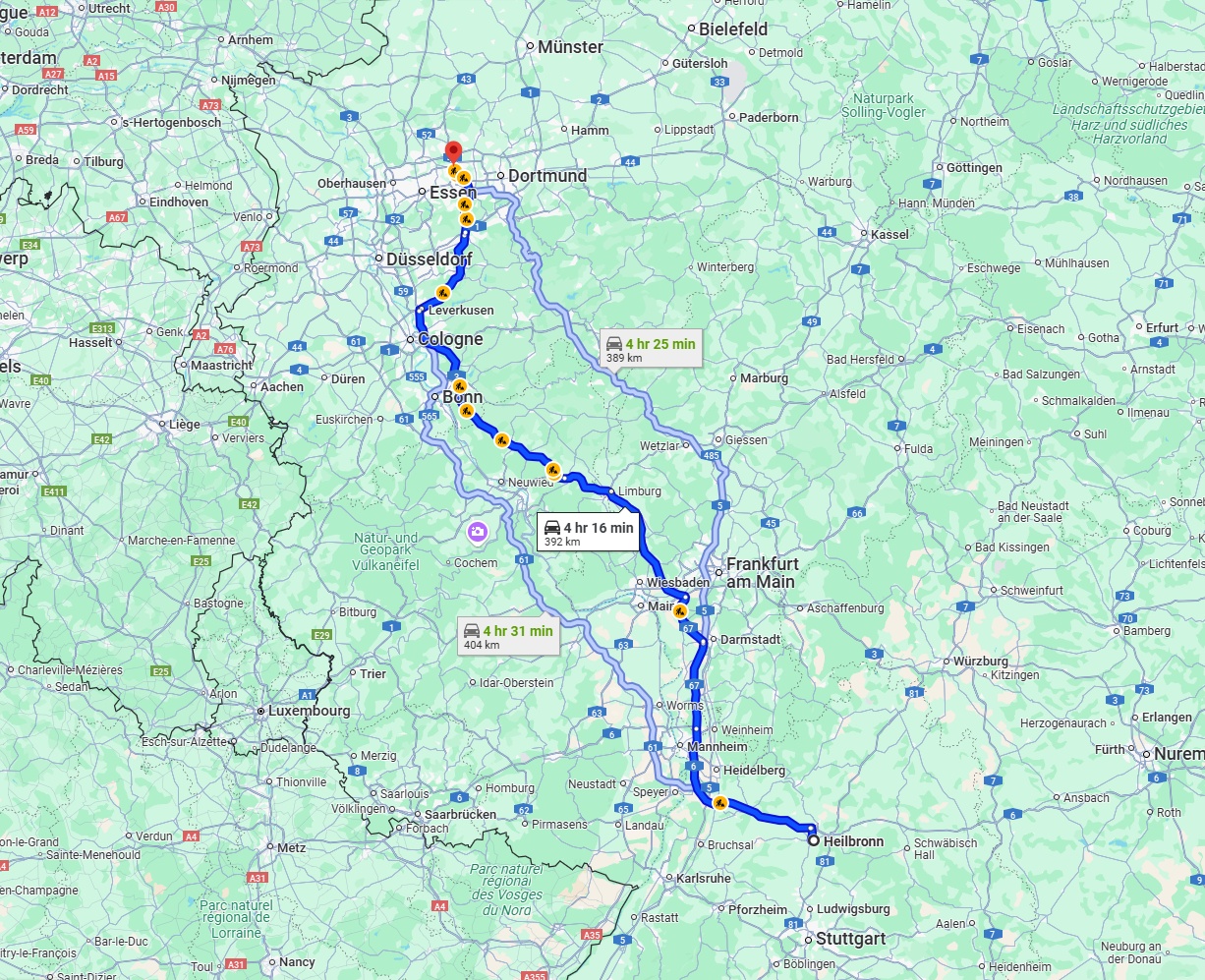 Anreise von Heilbronn Zu Herne Über via A3