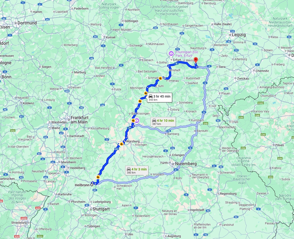 Anreise von Heilbronn Zu Jena Über via A71