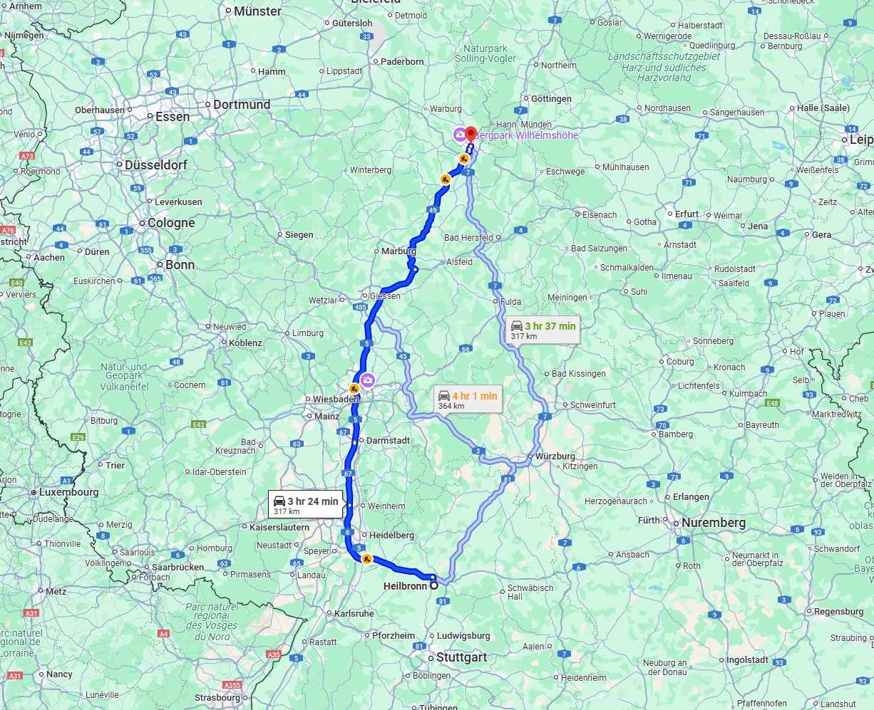Anreise von Heilbronn Zu Kassel Über via A5 and A49