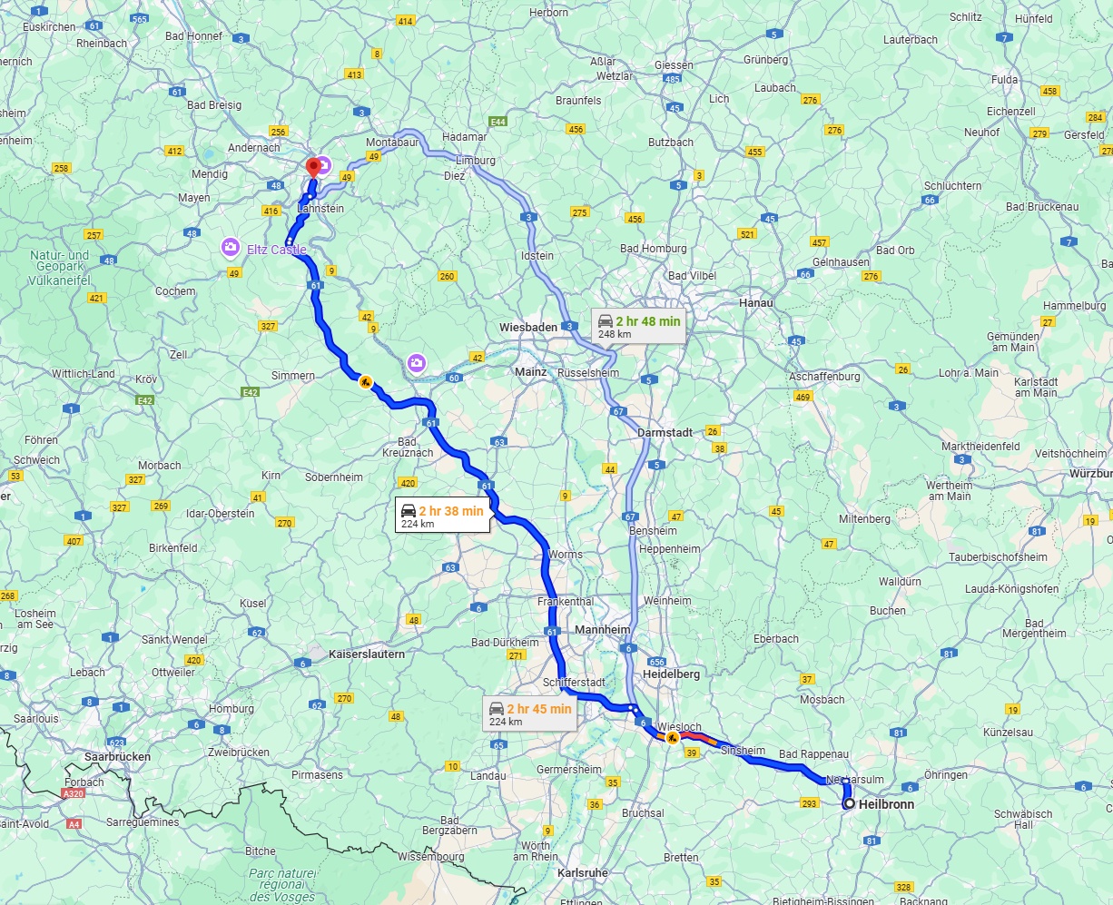 Anreise von Heilbronn Zu Koblenz Über via A61