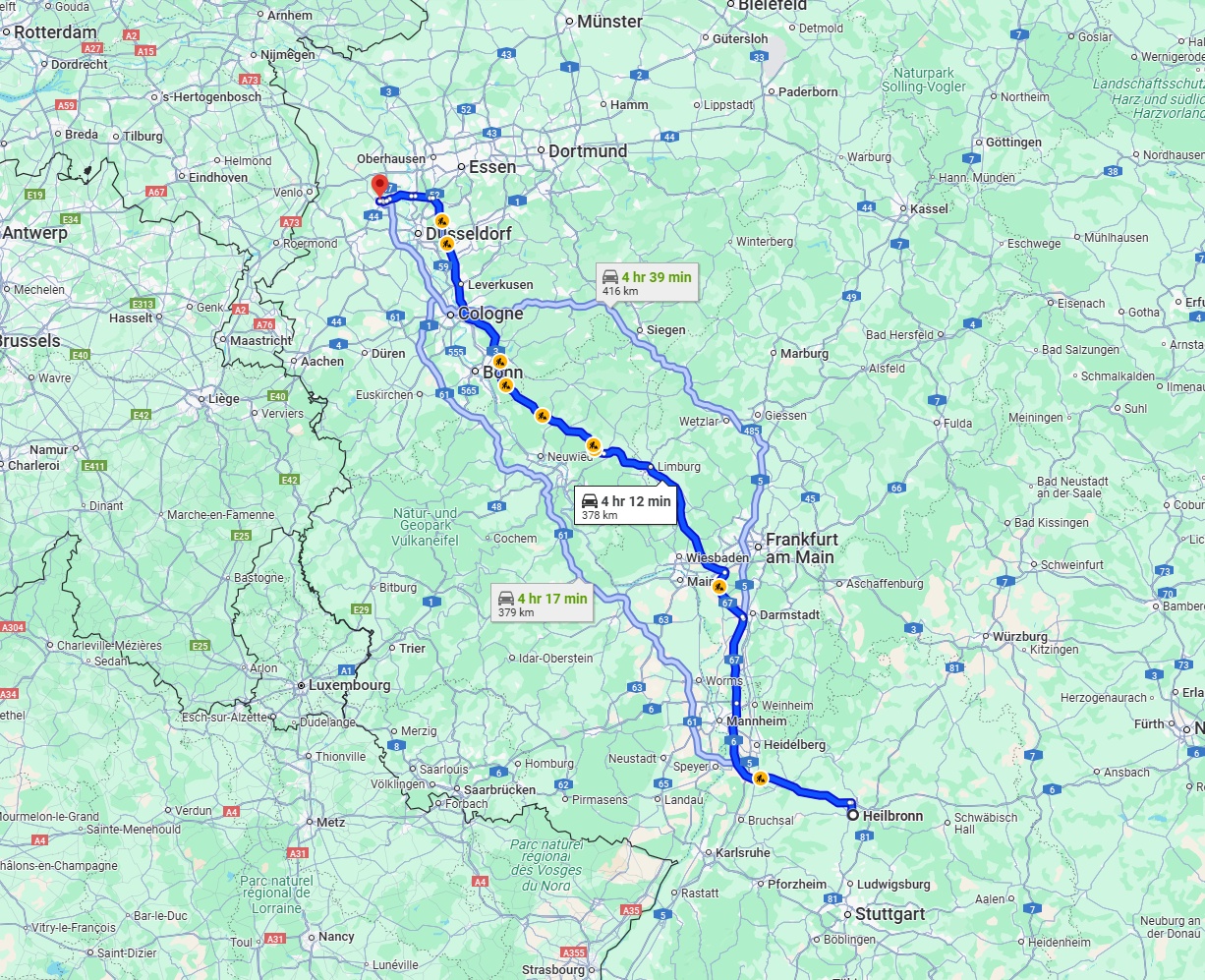Anreise von Heilbronn Zu Krefeld Über via A3