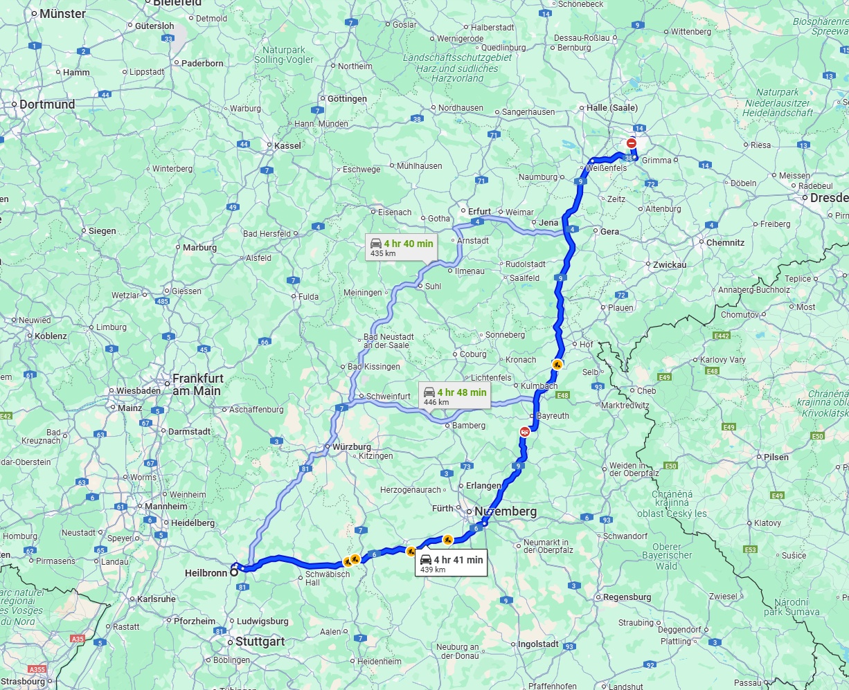 Anreise von Heilbronn Zu Leipzig Über via A6 and A9