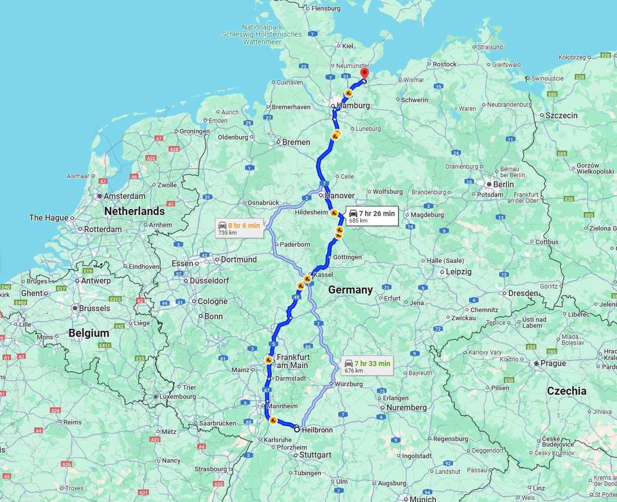 Anreise von Heilbronn Zu Lübeck Über via A7