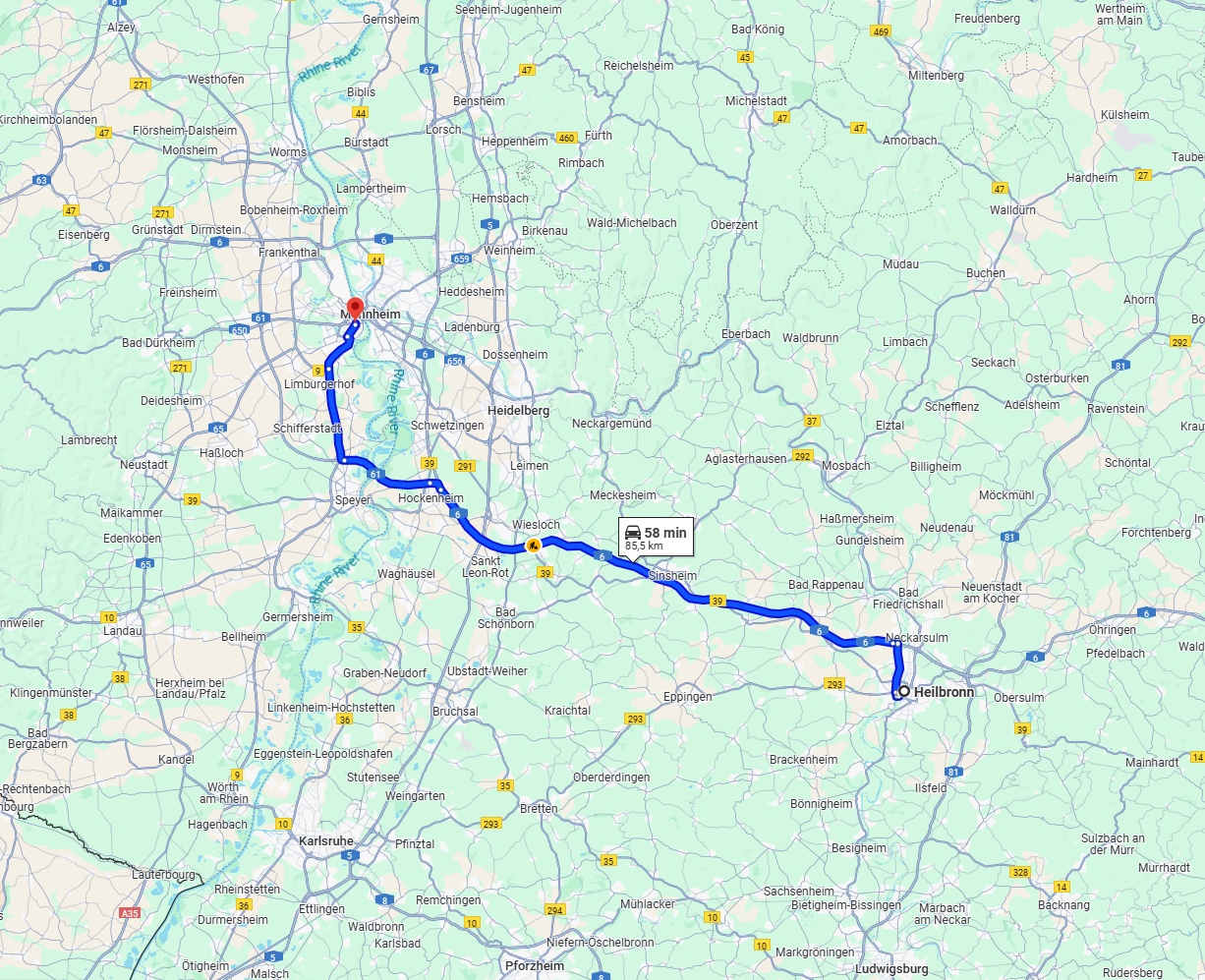 Anreise von Heilbronn Zu Ludwigshafen am Rhein Über via A6