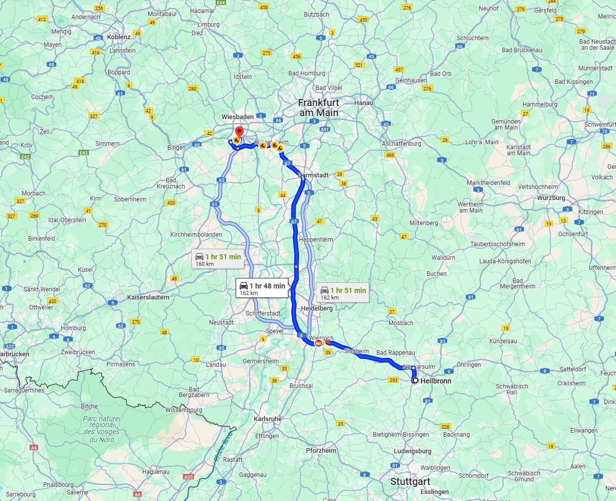 Anreise von Heilbronn Zu Mainz Über via A6 and A67