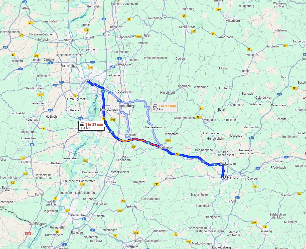 Anreise von Heilbronn Zu Mannheim Über via A6