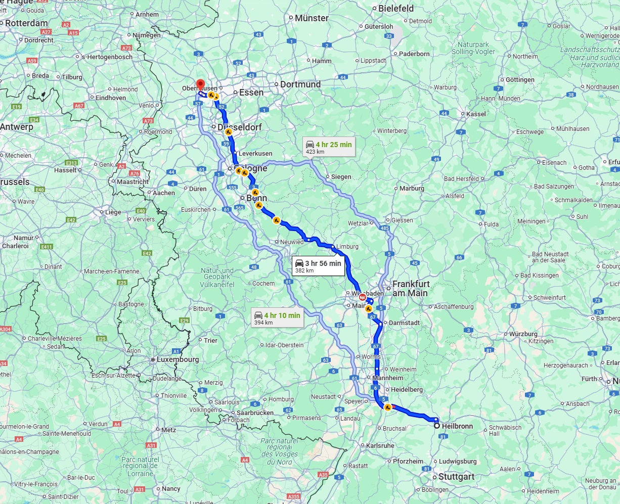 Anreise von Heilbronn Zu Moers Über via A3