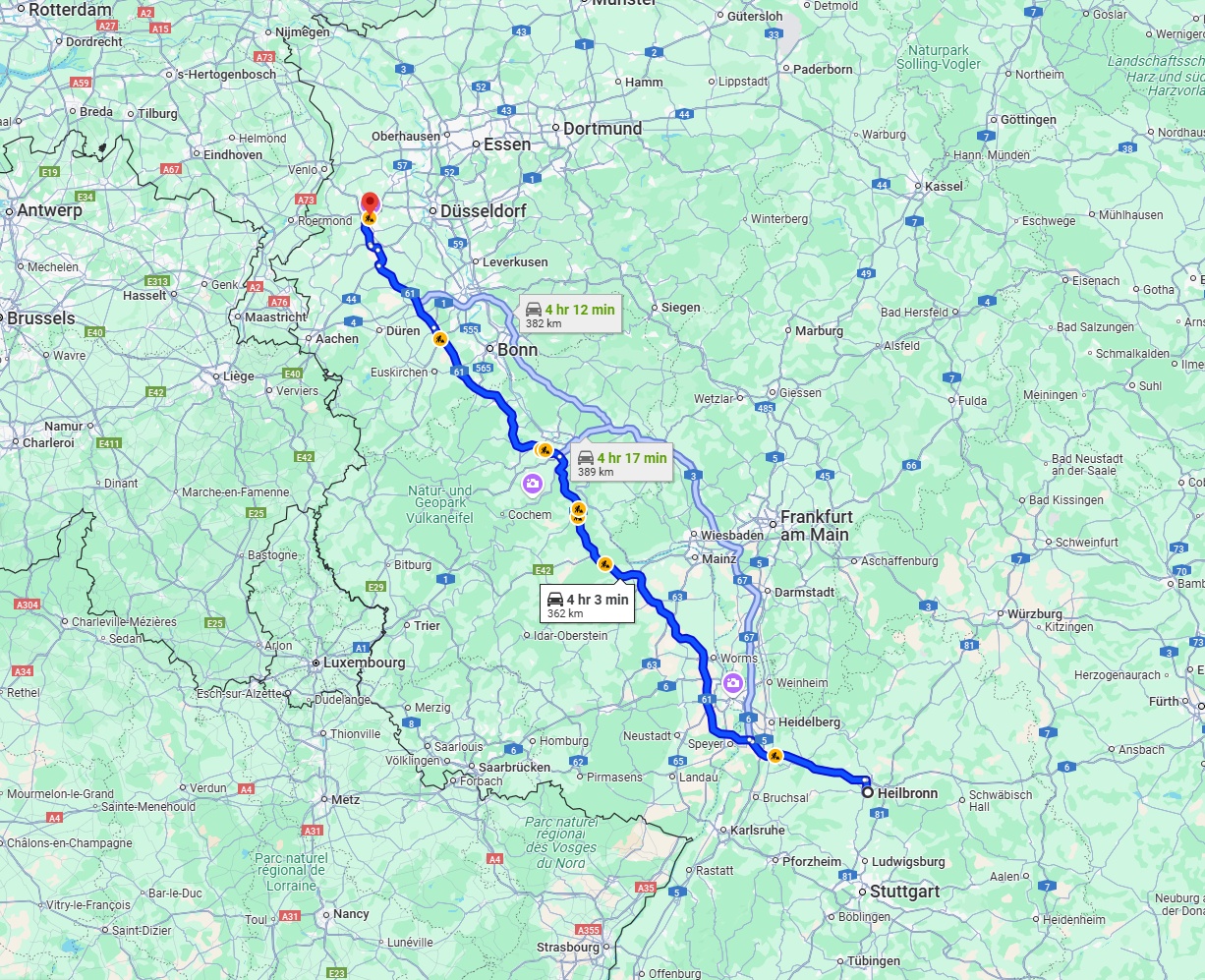 Anreise von Heilbronn Zu Mönchengladbach Über via A61