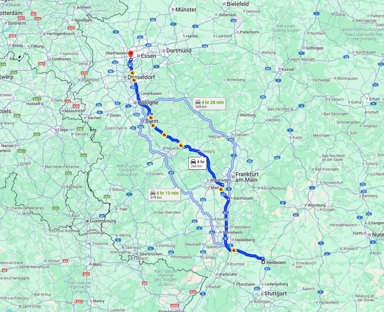 Anreise von Heilbronn Zu Mülheim an der Ruhr Über via A3