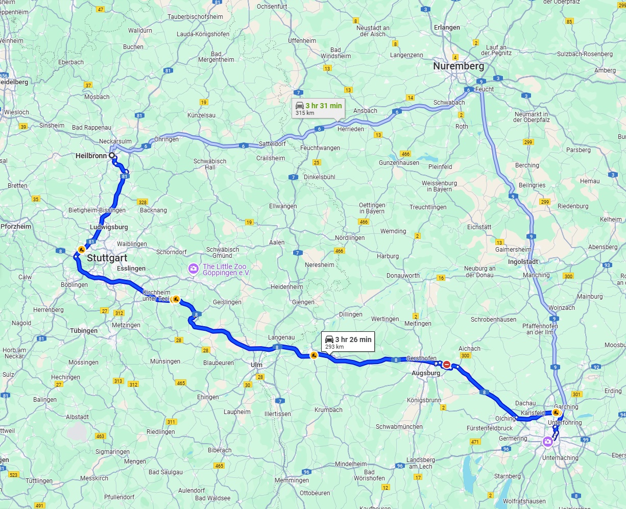 Anreise von Heilbronn Zu München Über via A8