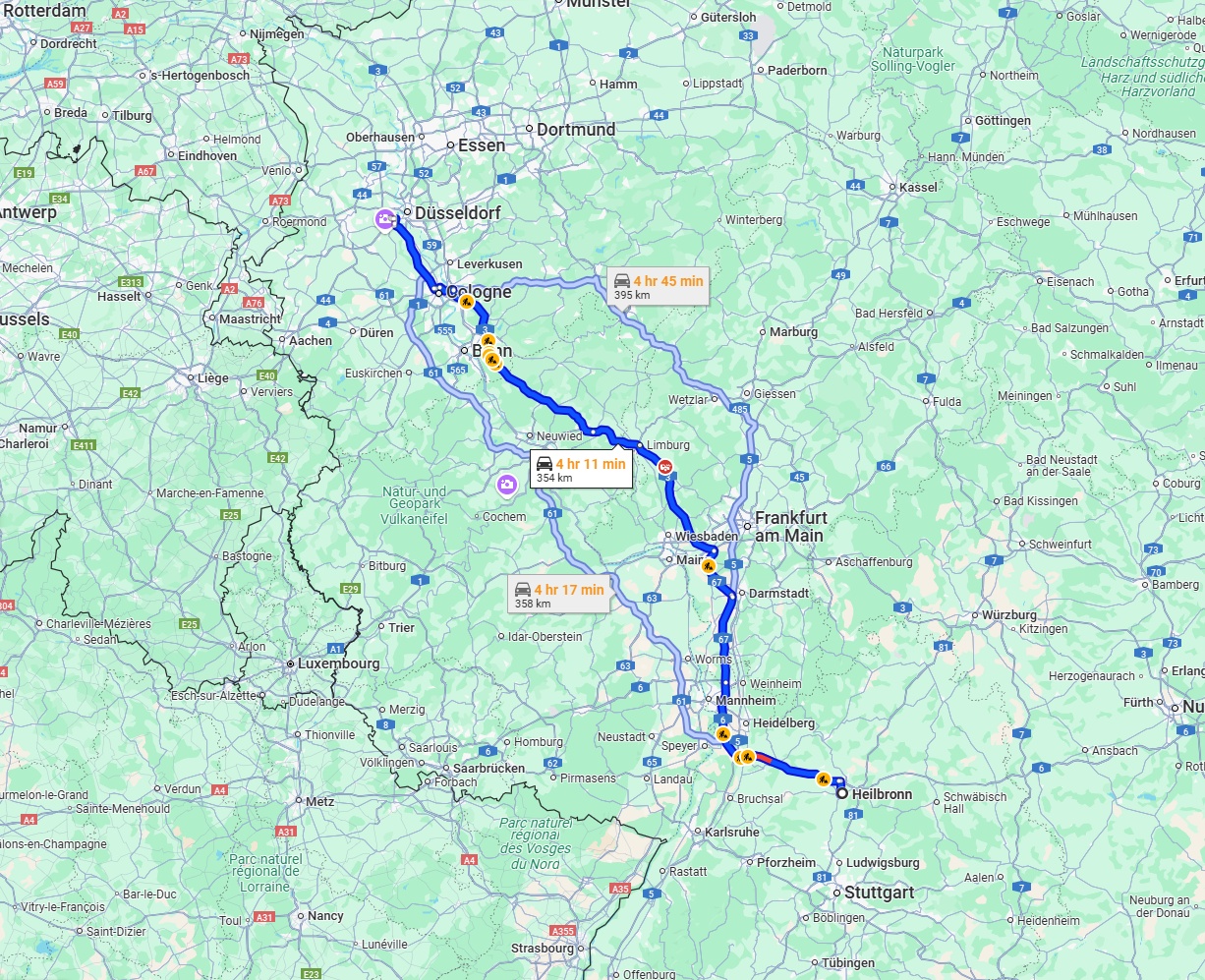Anreise von Heilbronn Zu Neuss Über via A3