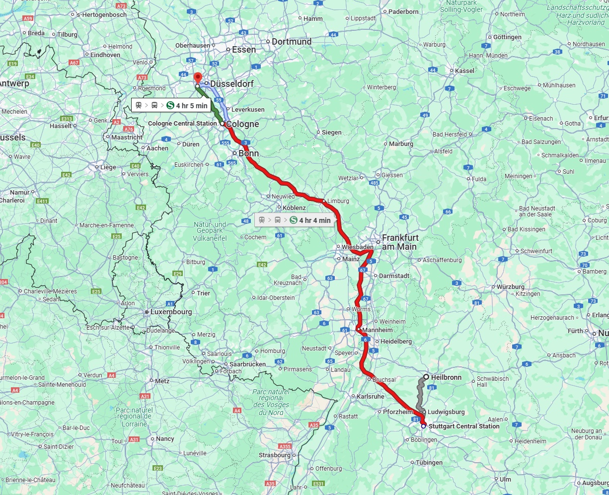 Anreise von Heilbronn Zu Neuss Über 