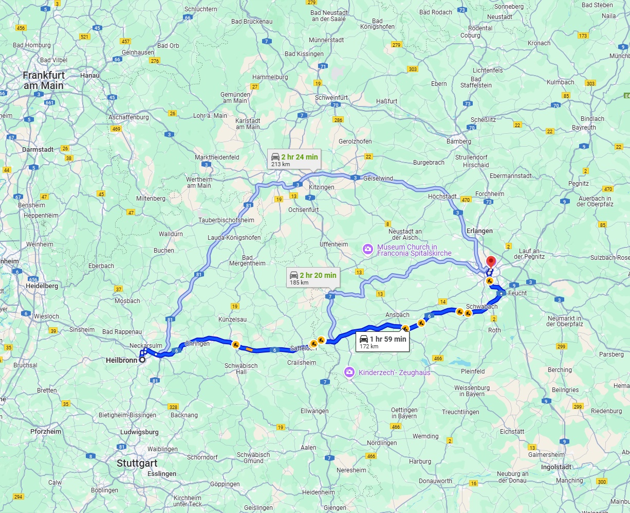 Anreise von Heilbronn Zu Nürnberg Über via A6