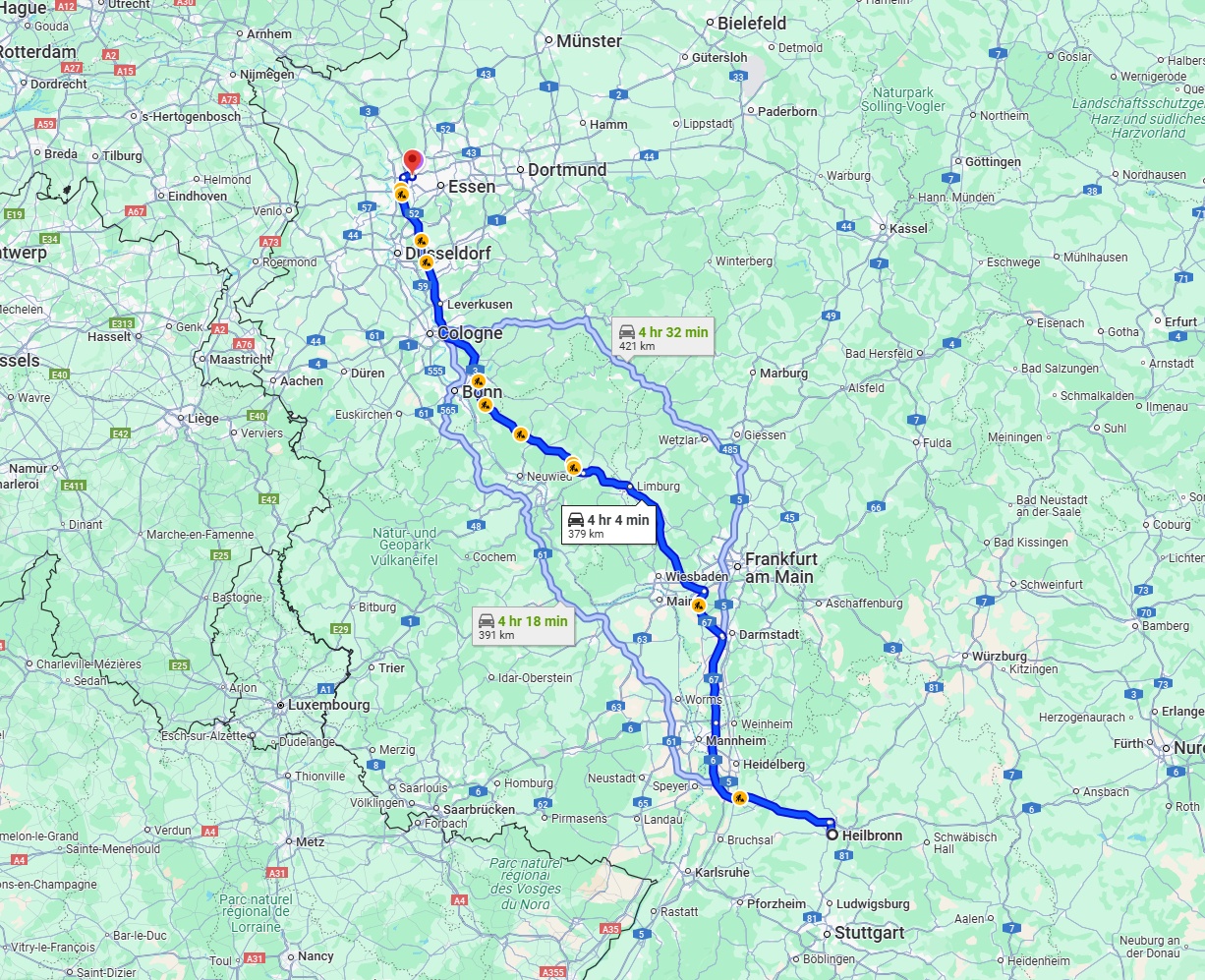 Anreise von Heilbronn Zu Oberhausen Über via A3