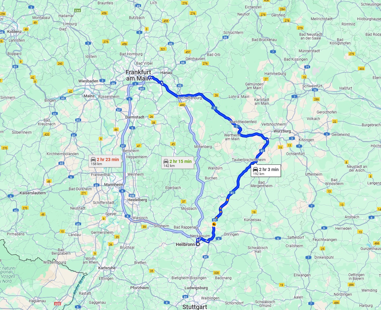 Anreise von Heilbronn Zu Offenbach am Main Über via A81 and A3
