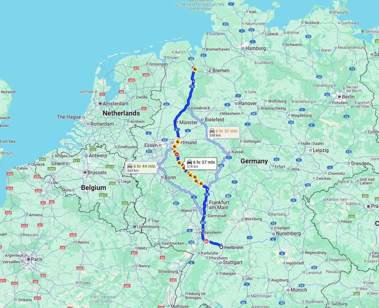 Anreise von Heilbronn Zu Oldenburg Über via A45 and A1