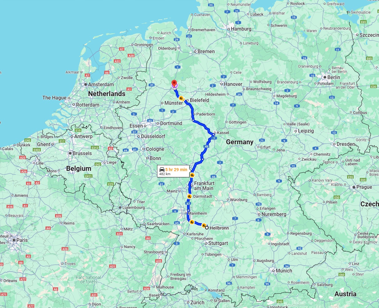 Anreise von Heilbronn Zu Osnabrück Über via A5