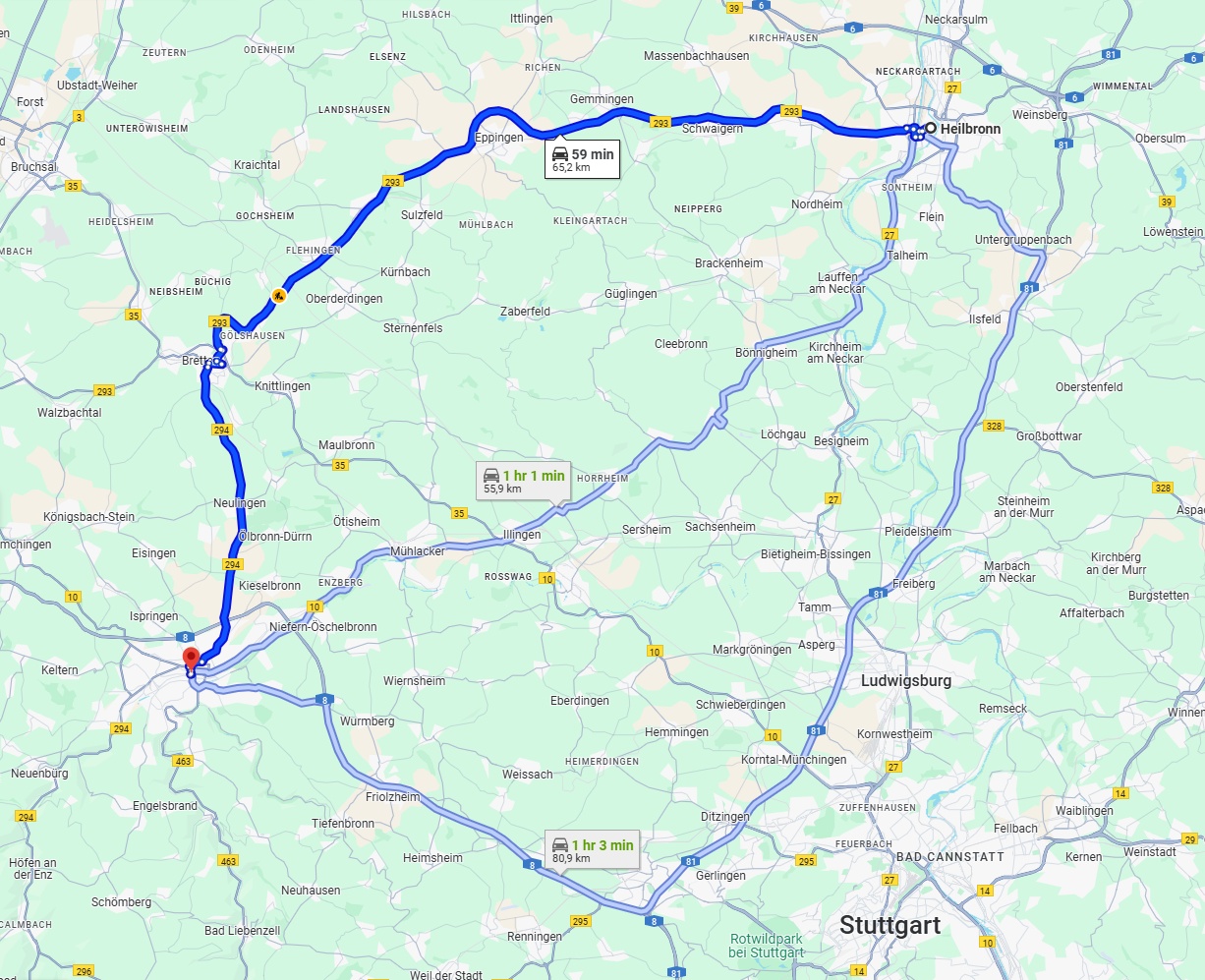 Anreise von Heilbronn Zu Pforzheim Über via B293