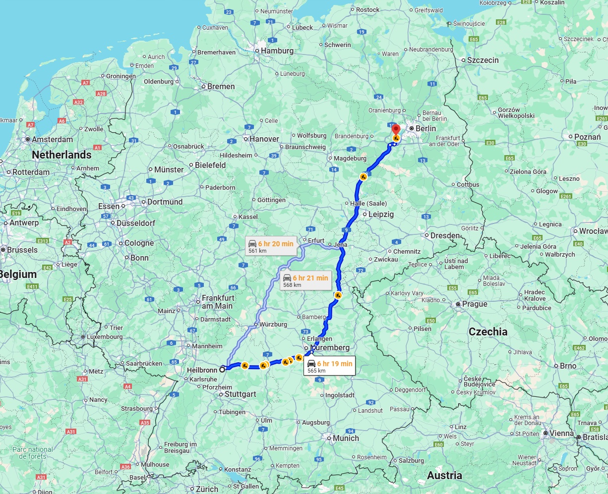 Anreise von Heilbronn Zu Potsdam Über via A6 and A9