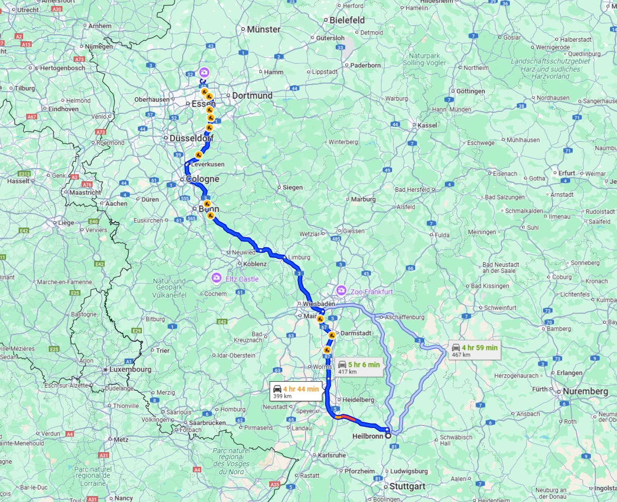 Anreise von Heilbronn Zu Recklinghausen Über via A3